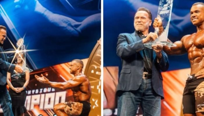 Vitor Chaves recebeu troféu das mãos de Arnold Schwarzenegger - Foto: Reprodução/Instagram ...