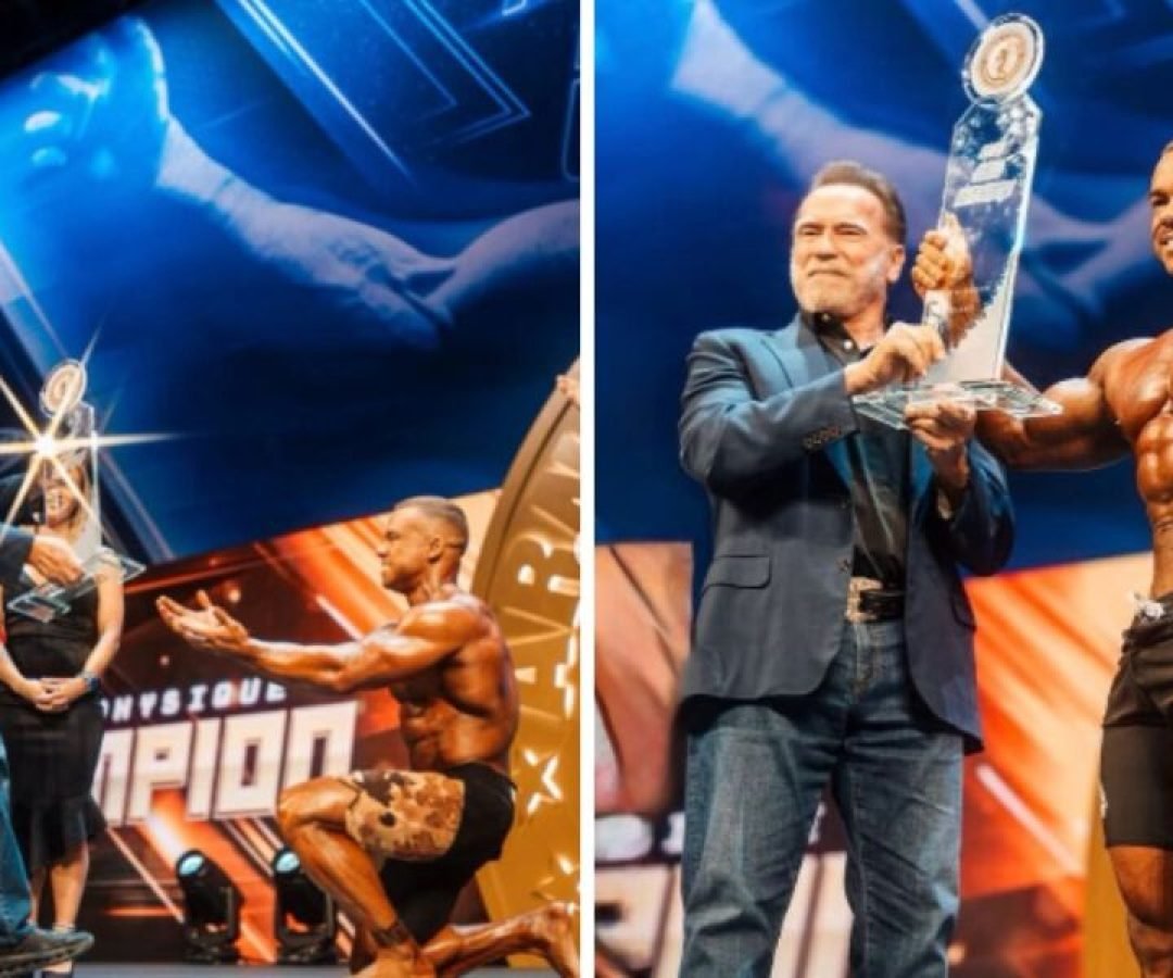 Vitor Chaves recebeu troféu das mãos de Arnold Schwarzenegger - Foto: Reprodução/Instagram ...