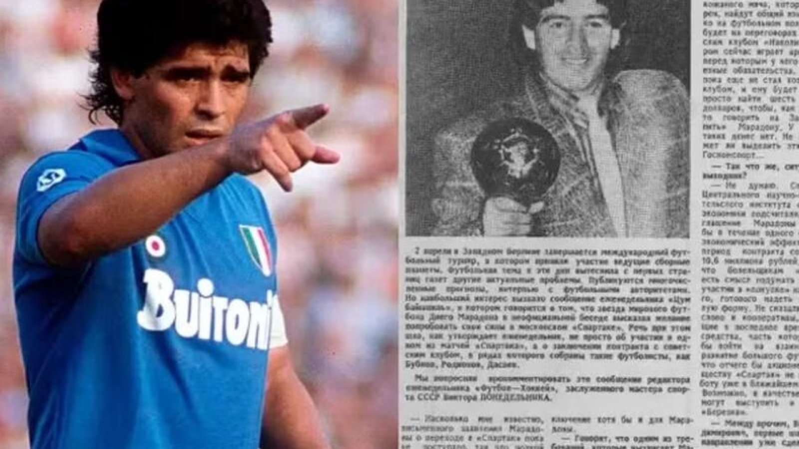 Maradona e a notícia de sua contratação pelo Spartak no jornal Izvestia  - Foto: Reprodução